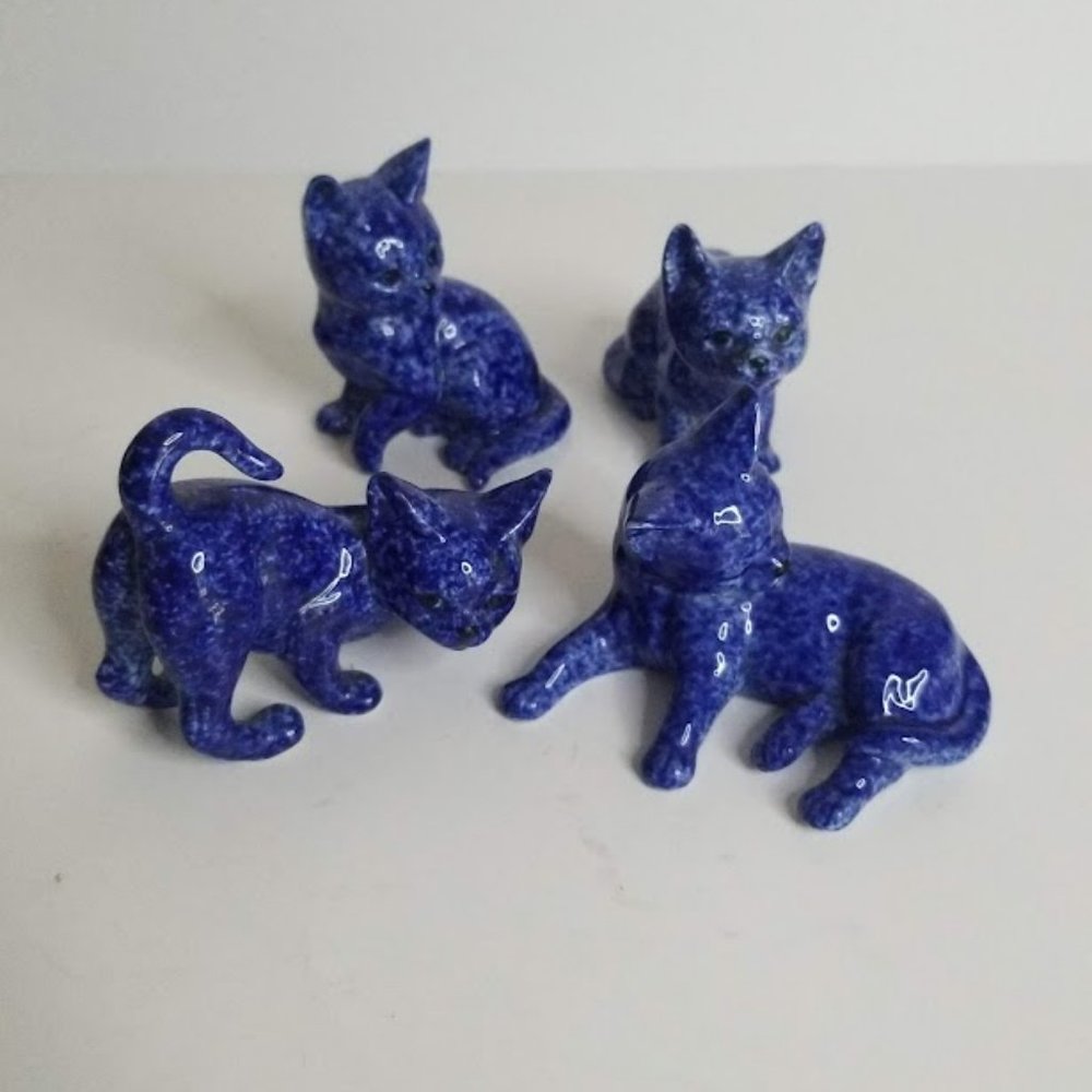 Enesco Cobalt Blue Cat Figurines